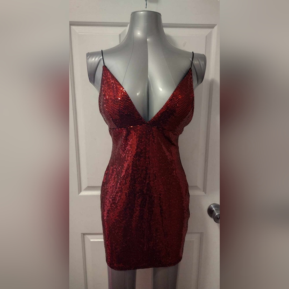 Charlotte Russe Red Sequin Backless Mini Dress